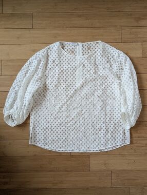 Akris Punto White Sheer Polka Dot Blouse
